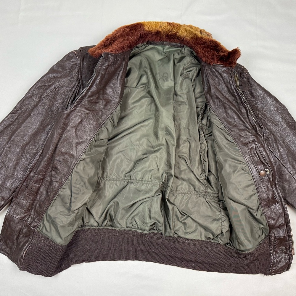 Vtg Vietnam War US Navy Leather G-1 Bomber Jacket Sz 38 Shearling Collar 50s 60s - Picture 3 of 16